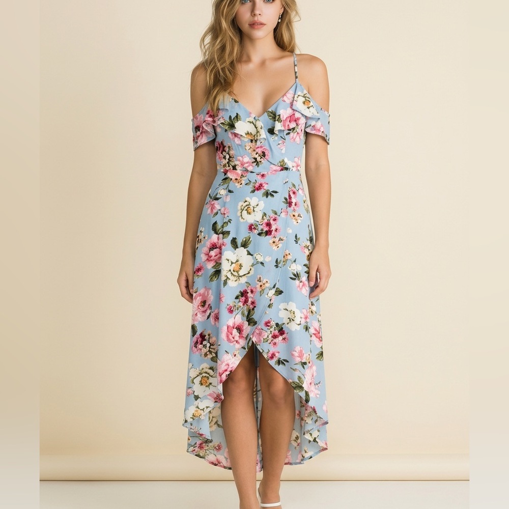 NWT Iz Byer Floral Midi Dress in Blue and Pink